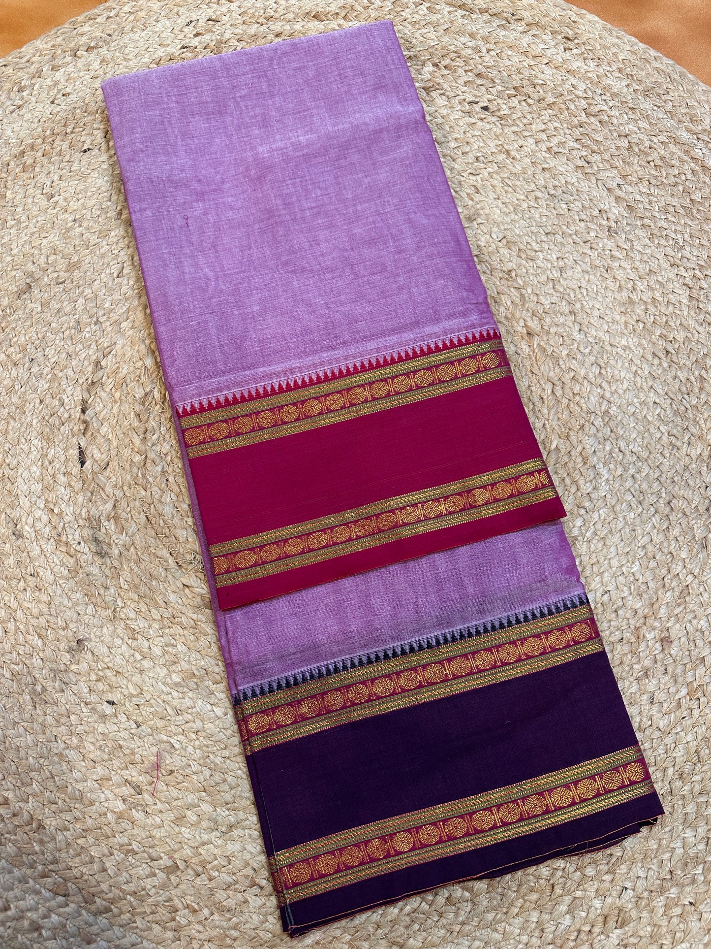 Royal Purple Narayanpet Cotton Saree with Temple Zari Border