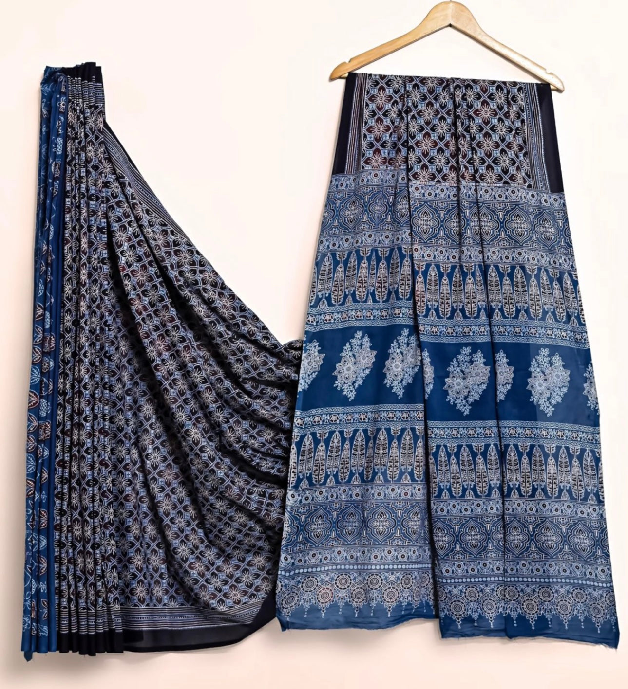 Bagru hand lock printed pure mul cotton saree