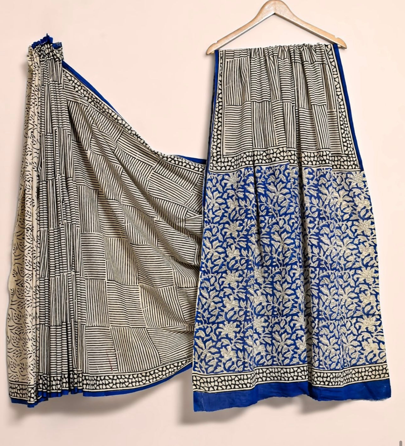 Bagru hand lock printed pure mul cotton saree
