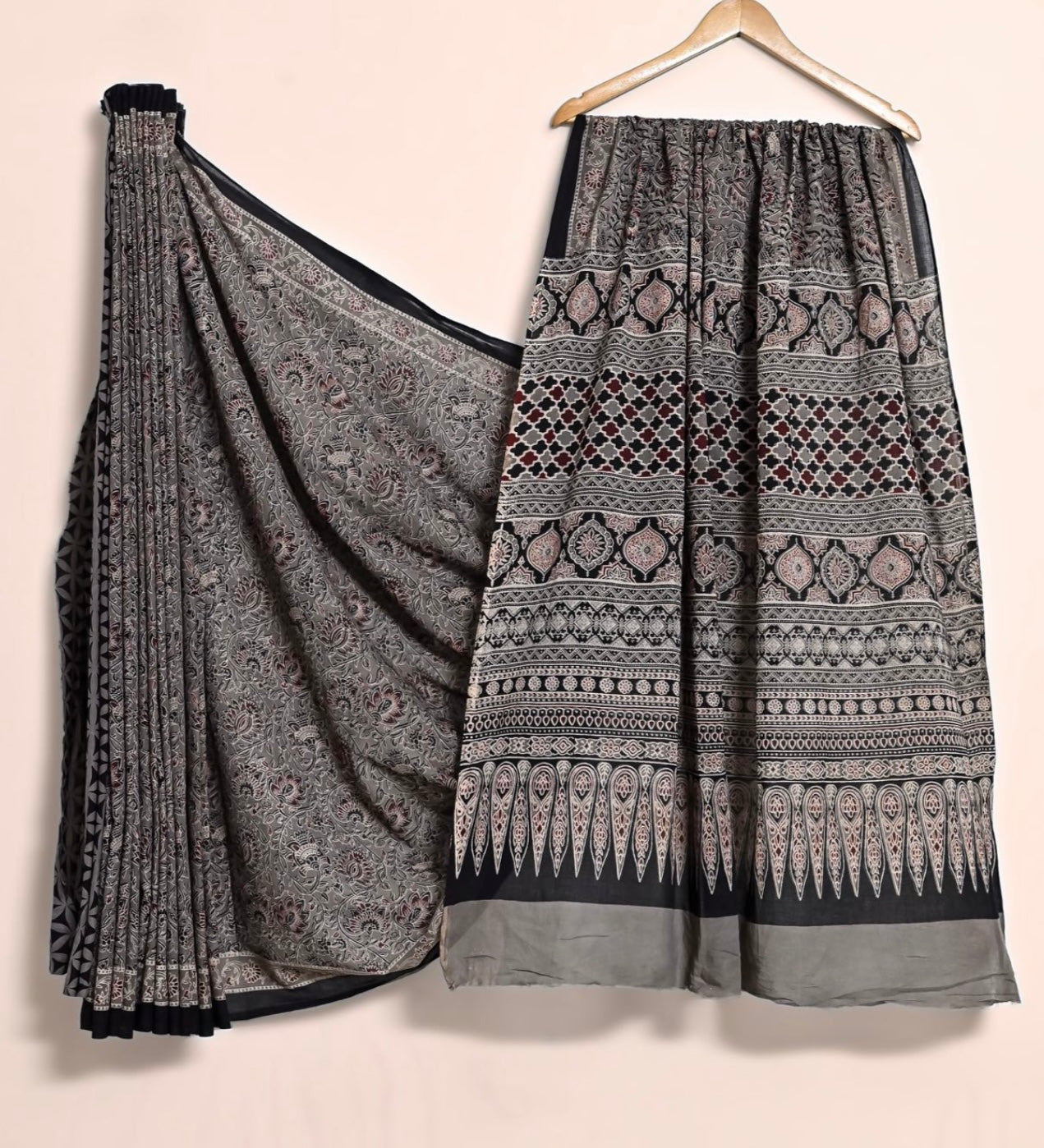 Bagru hand lock printed pure mul cotton saree
