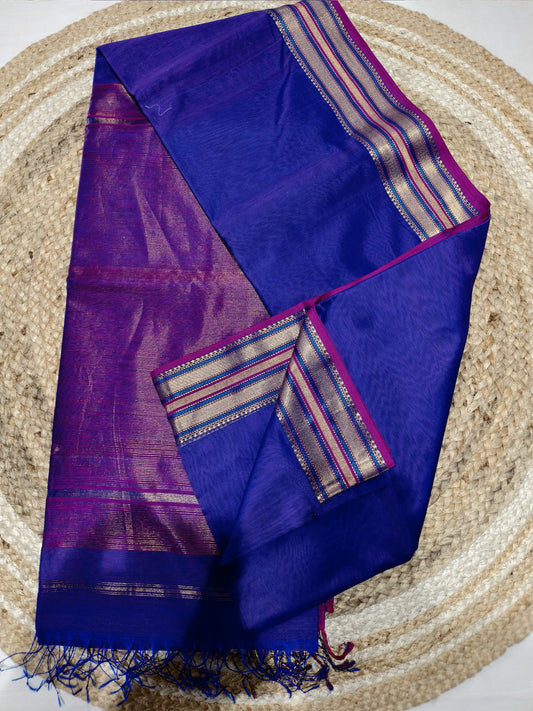 Indigo Vaibhavi Maheshwari Silk Cotton Saree | Royal Blue with Zari Border