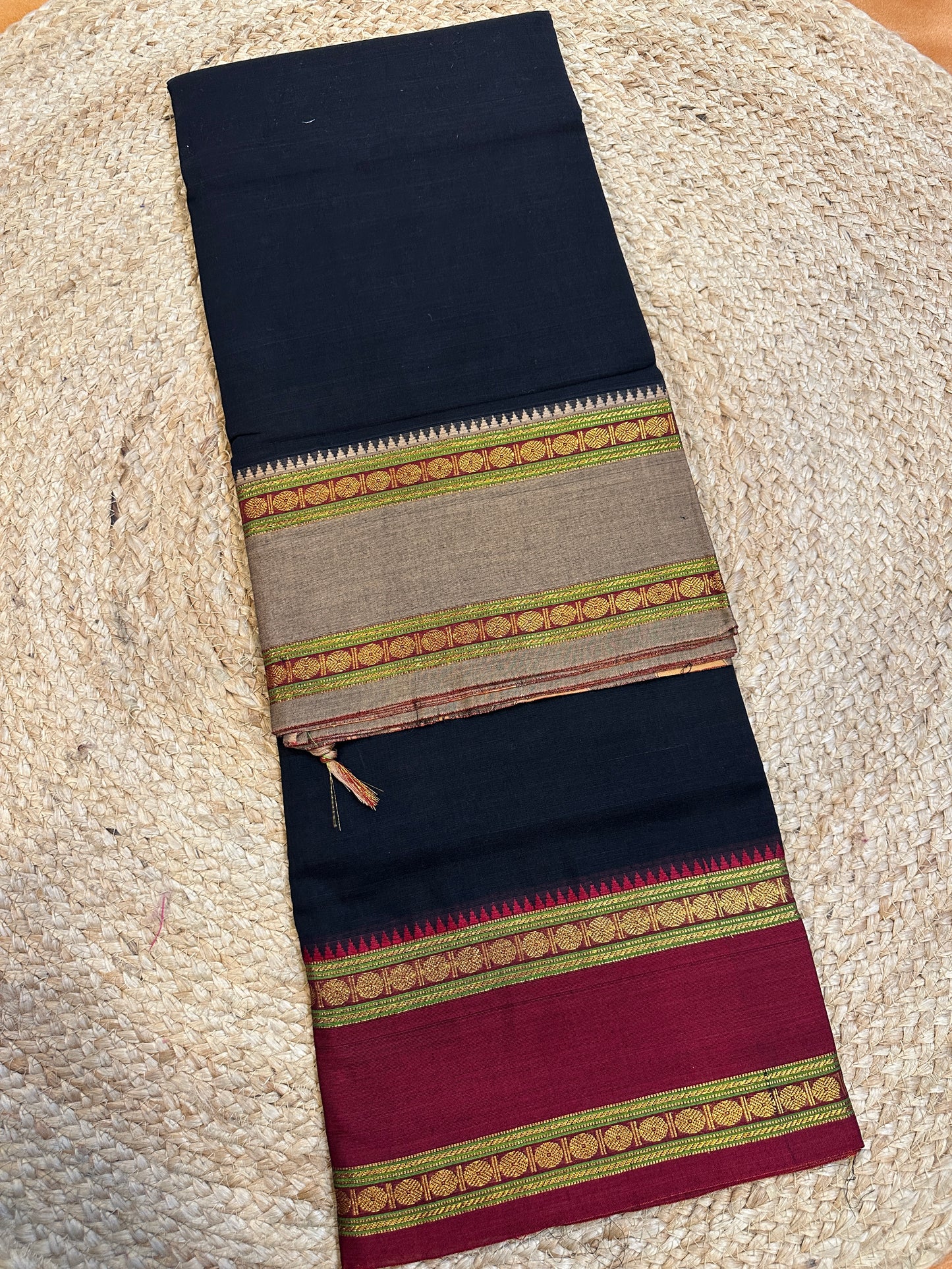 Classic Black Narayanpet Cotton Saree with Contrast Zari Border