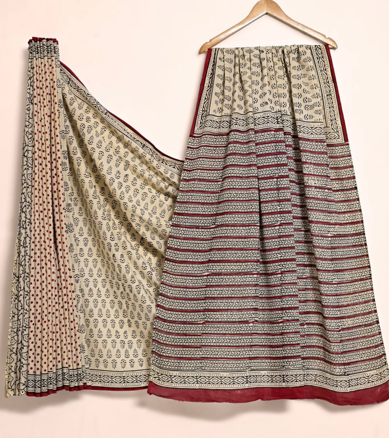 Bagru hand lock printed pure mul cotton saree